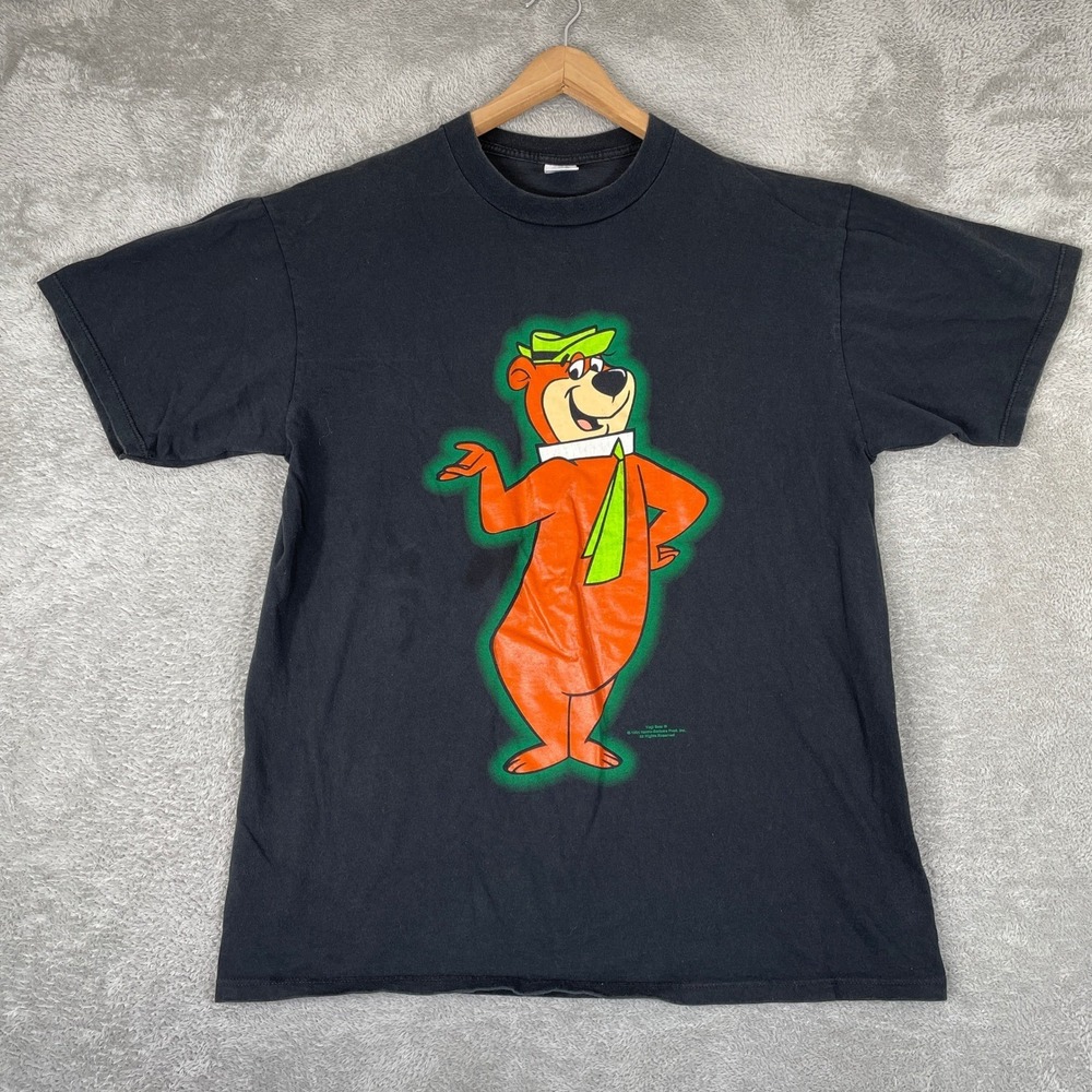 Vintage Yogi Bear Shirt Mens XL Black 1994 Hanna-Barbera Graphic Velva Sheen